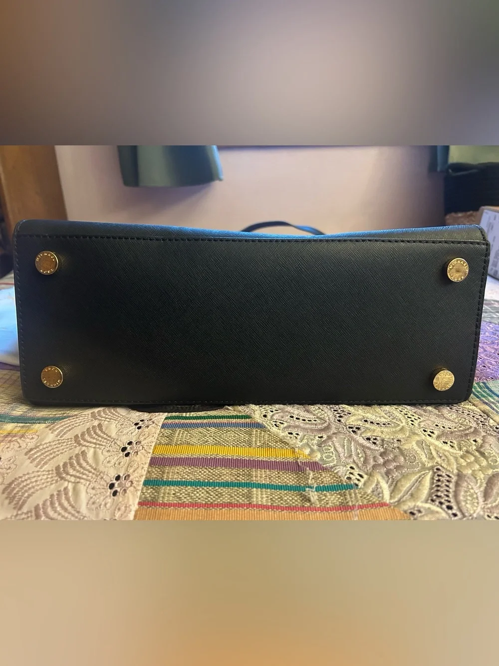 Michael Kors Black Leather Satchel with Gold Hardware